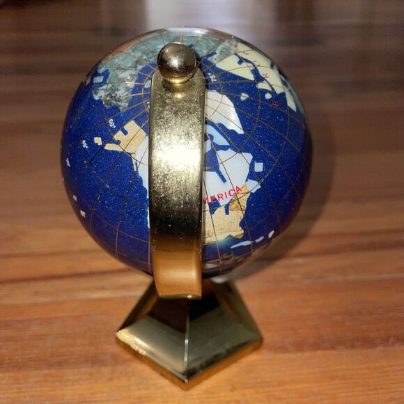 Macheli Blue Lapis Desktop Globe Semi-Precious Gemstones 3 x 6 in - Picture 3 of 13
